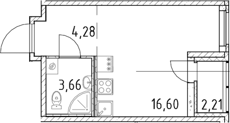 Квартира студия 24.54 м², 9/18 эт., ЖК «Город Первых»
